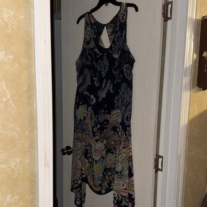 Asymmetrical Navy Paisley Dress